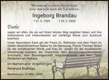 Todesanzeige von Ingeborg Brandau von HNA