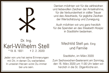 Todesanzeige von Karl-Wilhelm Stell von HNA