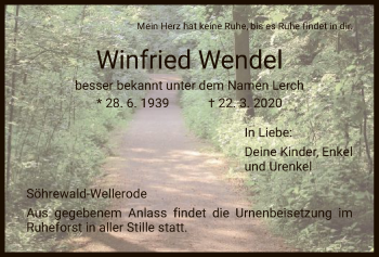 Todesanzeige von Winfried Wendel von HNA