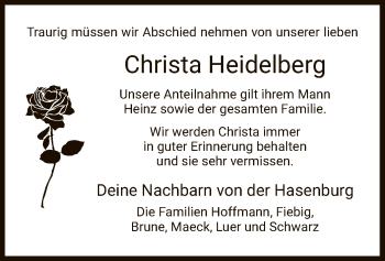 Todesanzeige von Christa Heidelberg von HNA
