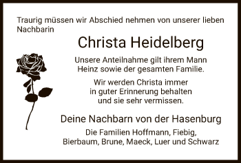 Todesanzeige von Christa Heidelberg von HNA