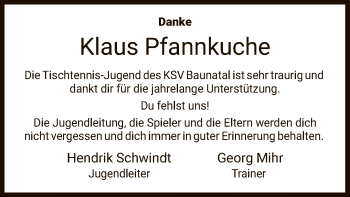 Todesanzeige von Klaus Pfannkuche von HNA