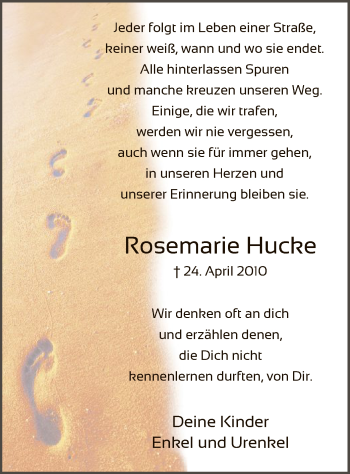 Todesanzeige von Rosemarie Hucke von HNA