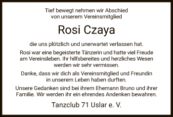 Todesanzeige von Rosi Czaya von HNA