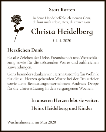 Todesanzeige von Christa Heidelberg von HNA