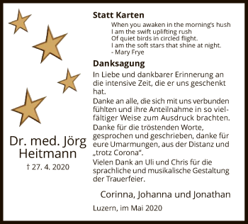Todesanzeige von Jörg Heitmann von HNA