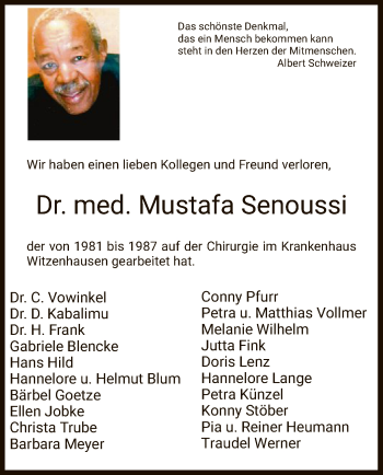 Todesanzeige von Mustafa Senoussi von HNA