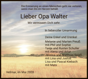 Todesanzeige von Opa Walter  von HNA