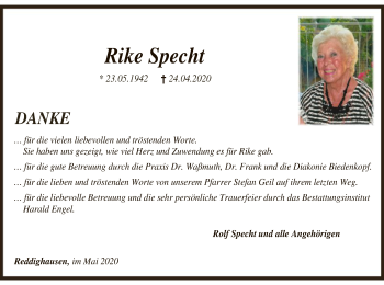 Todesanzeige von Rike Specht von HNA