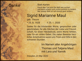 Todesanzeige von Sigrid Marianne Maul von HNA