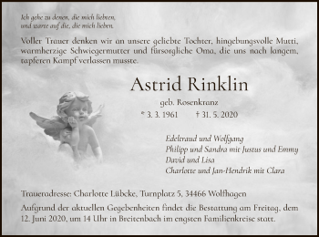 Todesanzeige von Astrid Rinklin von HNA
