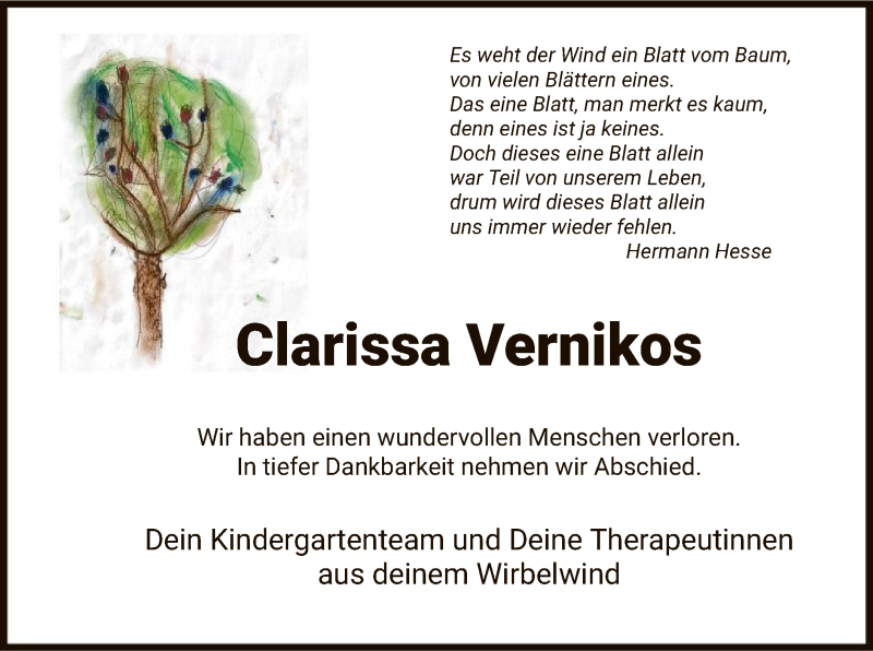  Traueranzeige für Clarissa Vernikos vom 27.06.2020 aus HNA