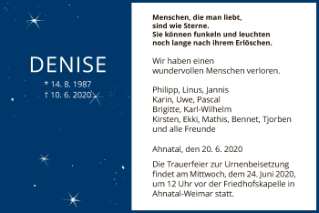 Todesanzeige von Denise  von HNA