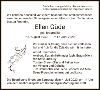 Todesanzeige von Ellen Güde von HNA