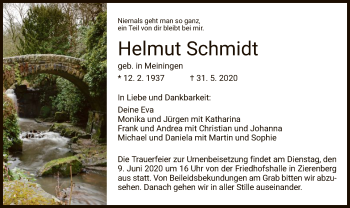Todesanzeige von Helmut Schmidt von HNA