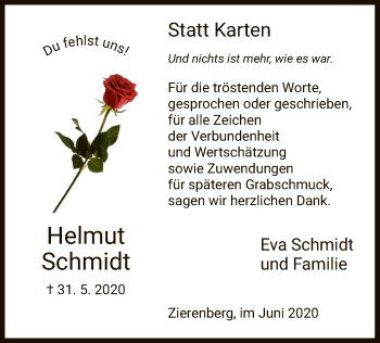 Todesanzeige von Helmut Schmidt von HNA