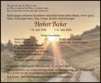 Todesanzeige von Herbert Becker von HNA