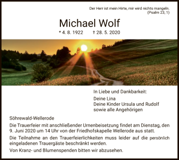 Todesanzeige von Michael Wolf von HNA