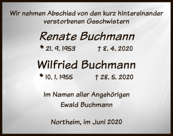 Todesanzeige von Renate und Wilfried Buchmann von HNA