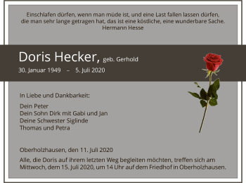 Todesanzeige von Doris Hecker von HNA
