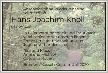 Todesanzeige von Hans-Joachim Knoll von HNA