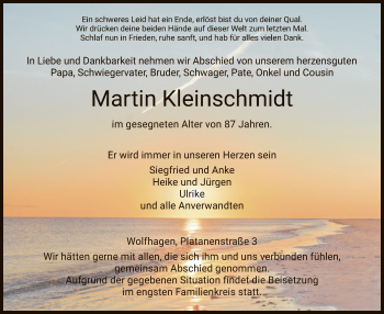 Todesanzeige von Martin Kleinschmidt von HNA