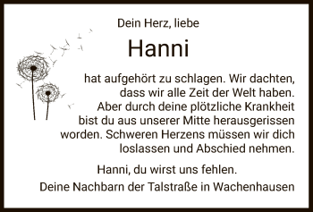 Todesanzeige von Hanni  von HNA