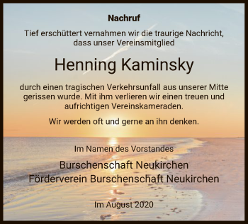 Todesanzeige von Henning Kaminsky von HNA