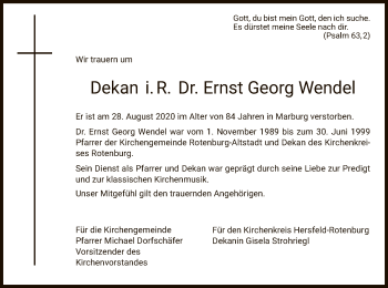 Todesanzeige von Ernst Georg Wendel von HNA