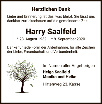 Todesanzeige von Harry Saalfeld von HNA