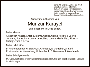 Todesanzeige von Munzur Karayel von HNA