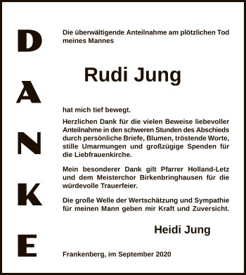 Todesanzeige von Rudi Jung von HNA