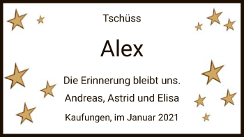 Todesanzeige von Alex  von HNA