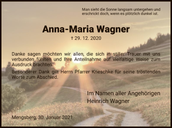 Todesanzeige von Anna-Maria Wagner von HNA