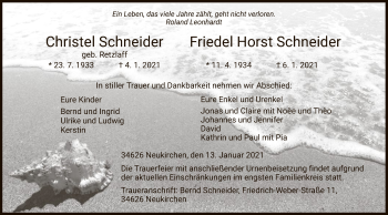 Todesanzeige von Christel und Friedel Horst Schneider von HNA