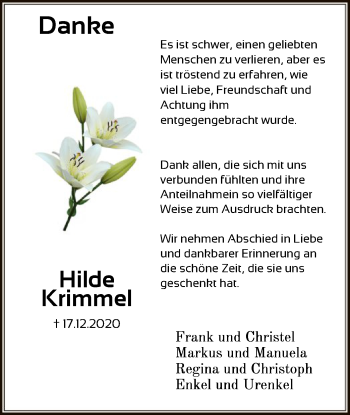 Todesanzeige von Hilde Krimmel von HNA