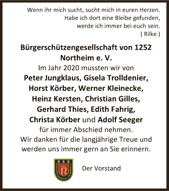 Todesanzeige von Im Gedenken Bürgerschützengesellschaft von 1252 Northeim e. V. von HNA