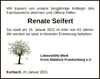 Todesanzeige von Renate Seifert von WLZ