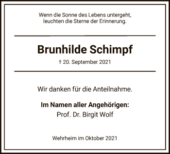 Todesanzeige von Brunhilde Schimpf von HNA
