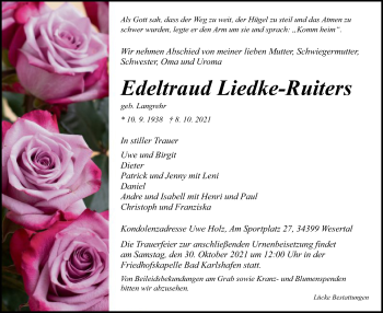 Todesanzeige von Edeltraud Liedke-Ruiters von HNA