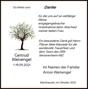Todesanzeige von Gertrud Wettengel von HNA