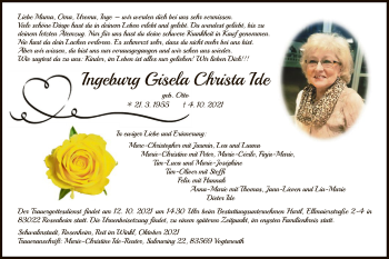 Todesanzeige von Ingeburg Gisela Christa Ide von HNA