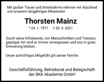 Todesanzeige von Thorsten Mainz von HNA