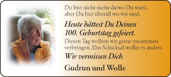 Todesanzeige von 100. Geburtstag  von HNA