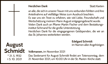 Todesanzeige von August Schmidt von WLZ