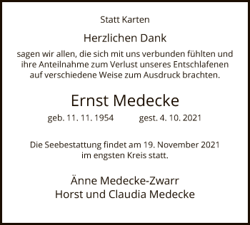Todesanzeige von Ernst Medecke von HNA