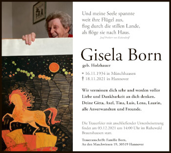 Todesanzeige von Gisela Born von HNA
