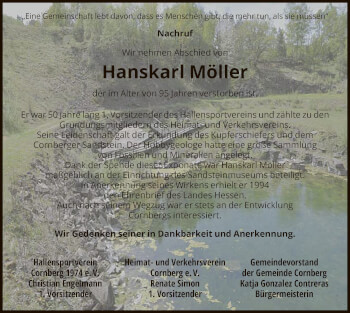 Todesanzeige von Hanskarl Möller von HNA