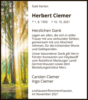 Todesanzeige von Herbert Ciemer von HNA