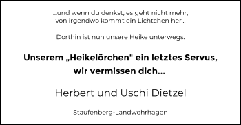 Todesanzeige von Herbert und Uschi Dietzel von HNA
